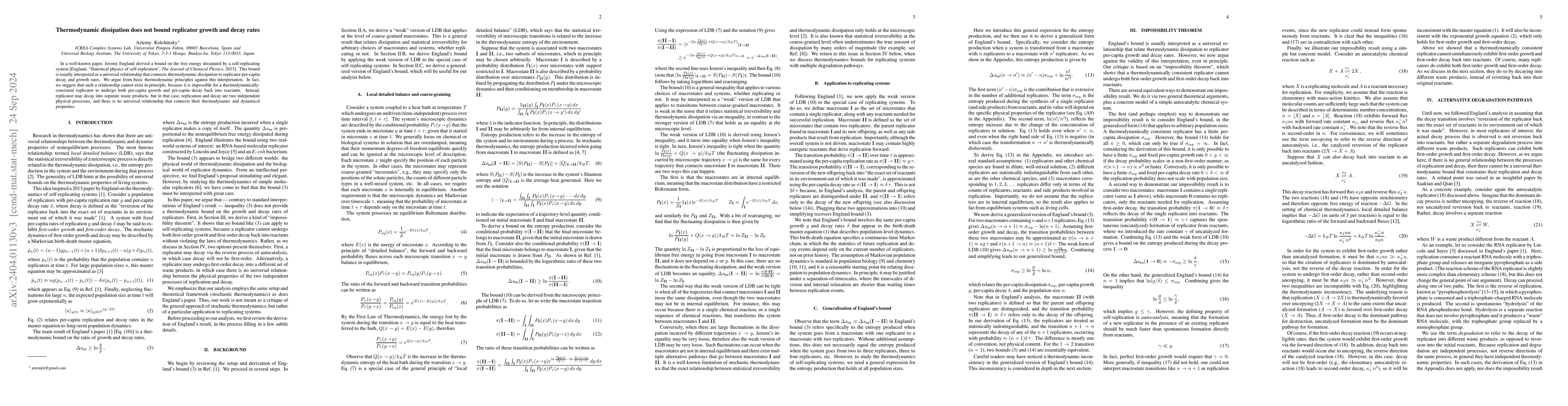 Thumbnail for Thermodynamic dissipation does not bound replicator growth and decay
  rates