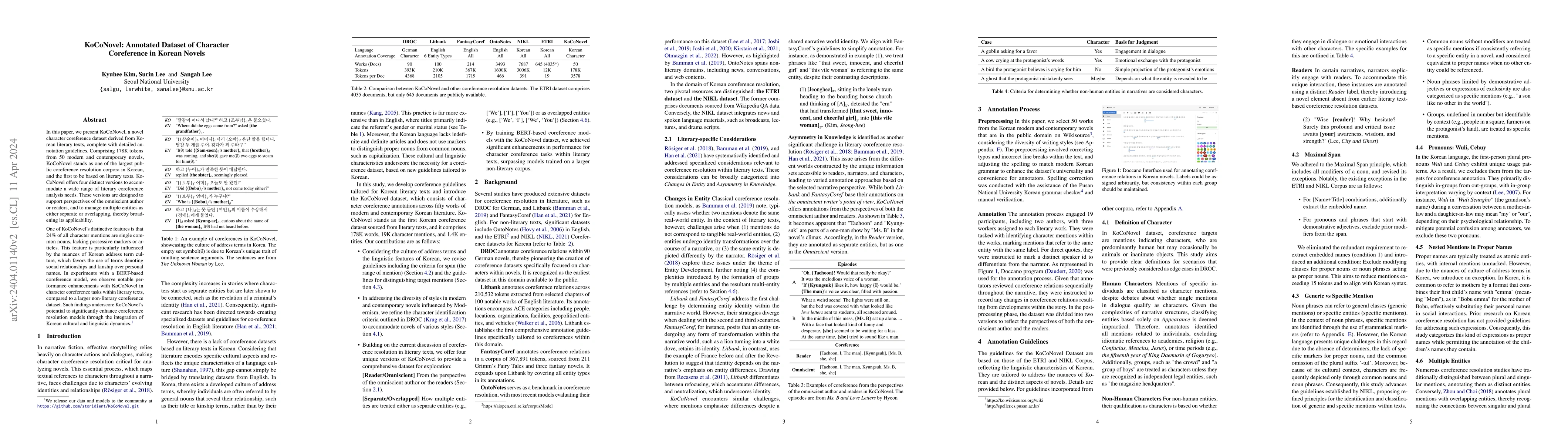 Thumbnail for KoCoNovel: Annotated Dataset of Character Coreference in Korean Novels