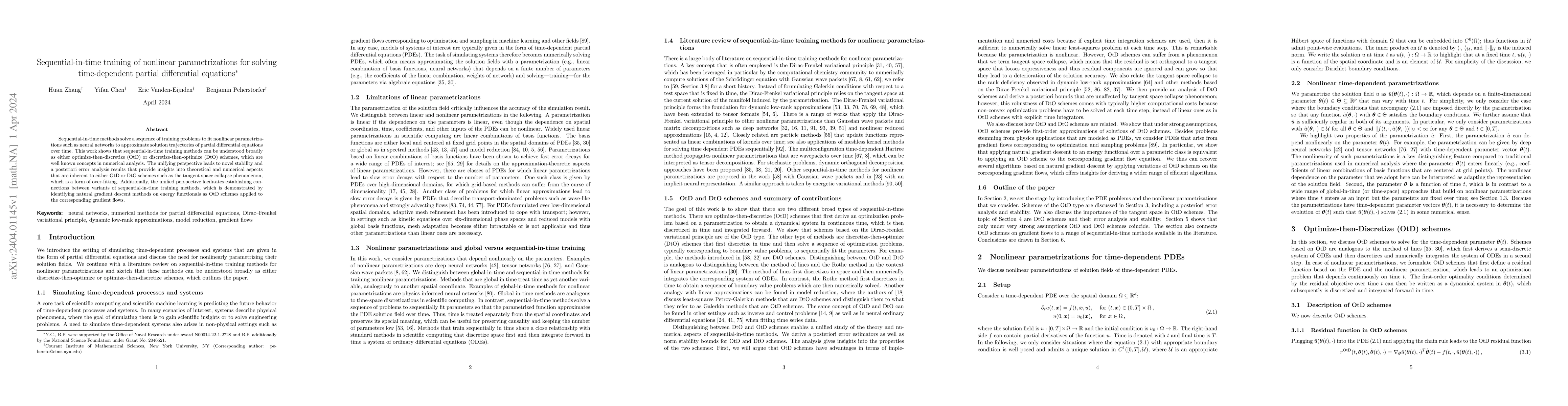 Thumbnail for Sequential-in-time training of nonlinear parametrizations for solving
  time-dependent partial differential equations
