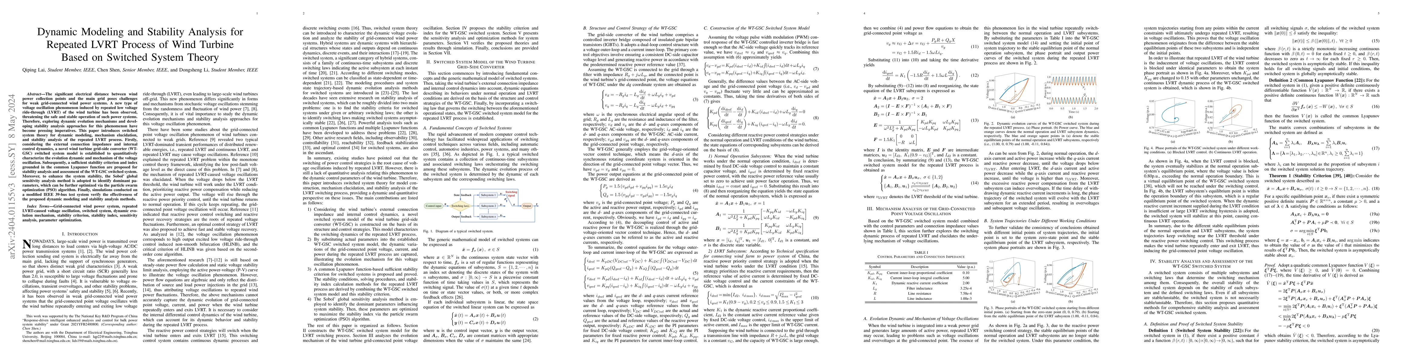 Thumbnail for Dynamic Modeling and Stability Analysis for Repeated LVRT Process of
  Wind Turbine Based on Switched System Theory