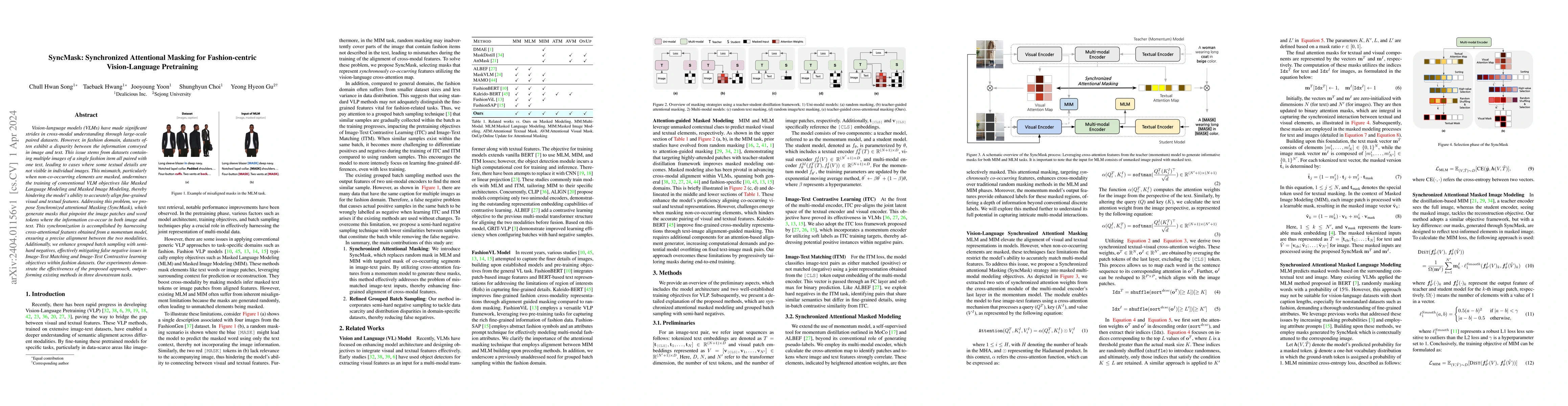 Thumbnail for SyncMask: Synchronized Attentional Masking for Fashion-centric
  Vision-Language Pretraining
