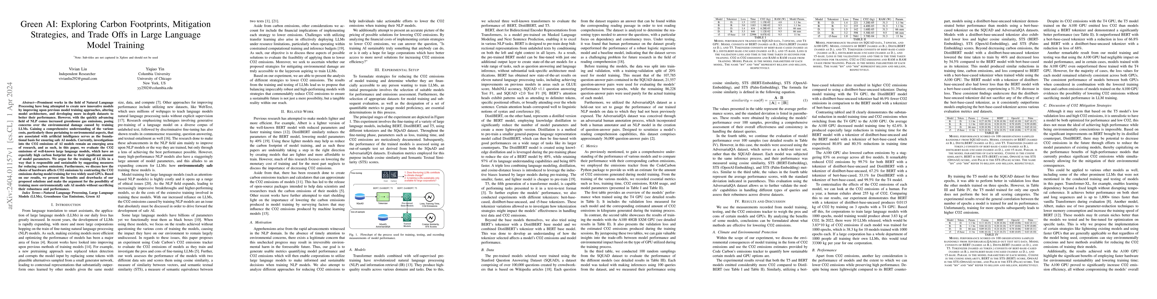 Thumbnail for Green AI: Exploring Carbon Footprints, Mitigation Strategies, and Trade
  Offs in Large Language Model Training
