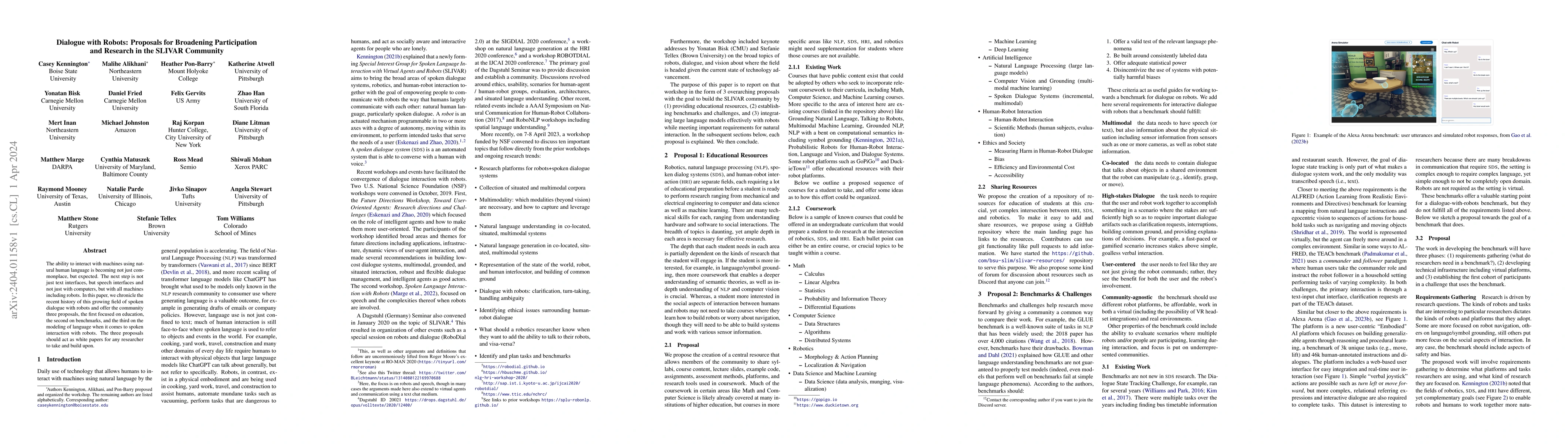 Thumbnail for Dialogue with Robots: Proposals for Broadening Participation and
  Research in the SLIVAR Community