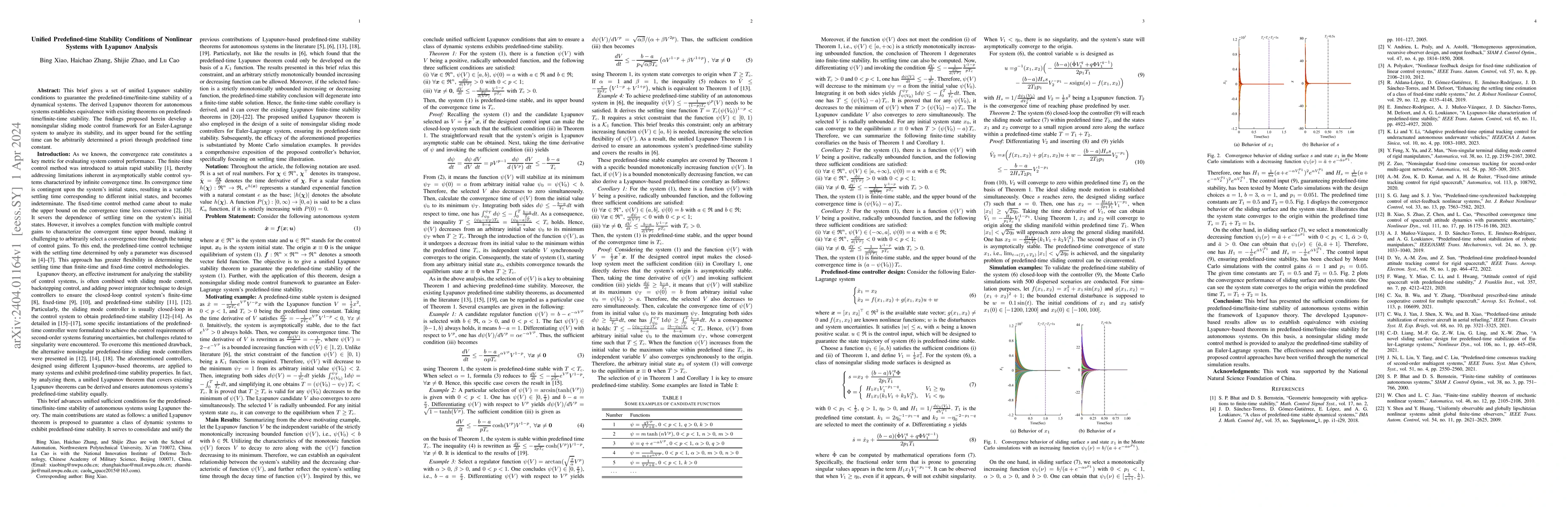 Thumbnail for Unified Predefined-time Stability Conditions of Nonlinear Systems with
  Lyapunov Analysis