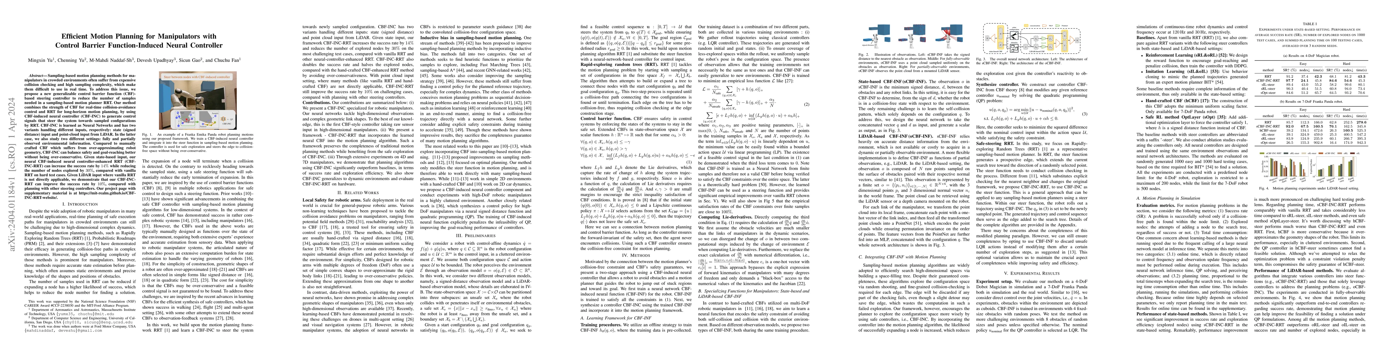Thumbnail for Efficient Motion Planning for Manipulators with Control Barrier
  Function-Induced Neural Controller