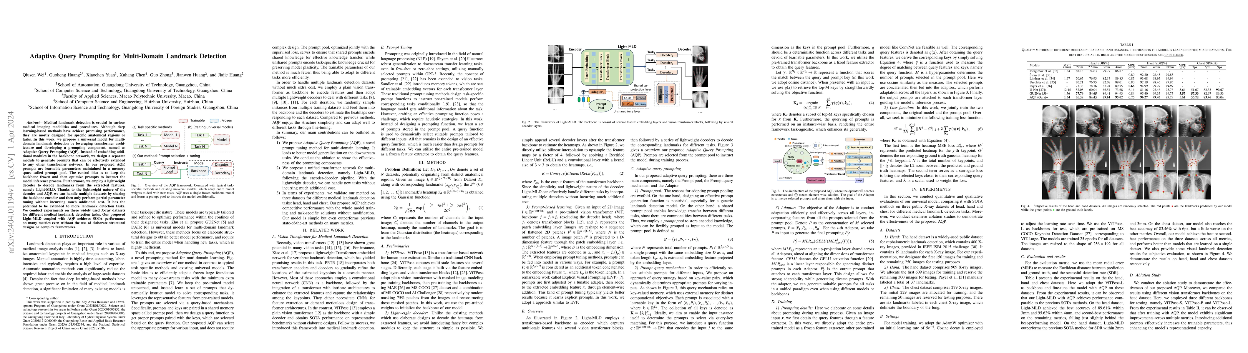 Thumbnail for Adaptive Query Prompting for Multi-Domain Landmark Detection