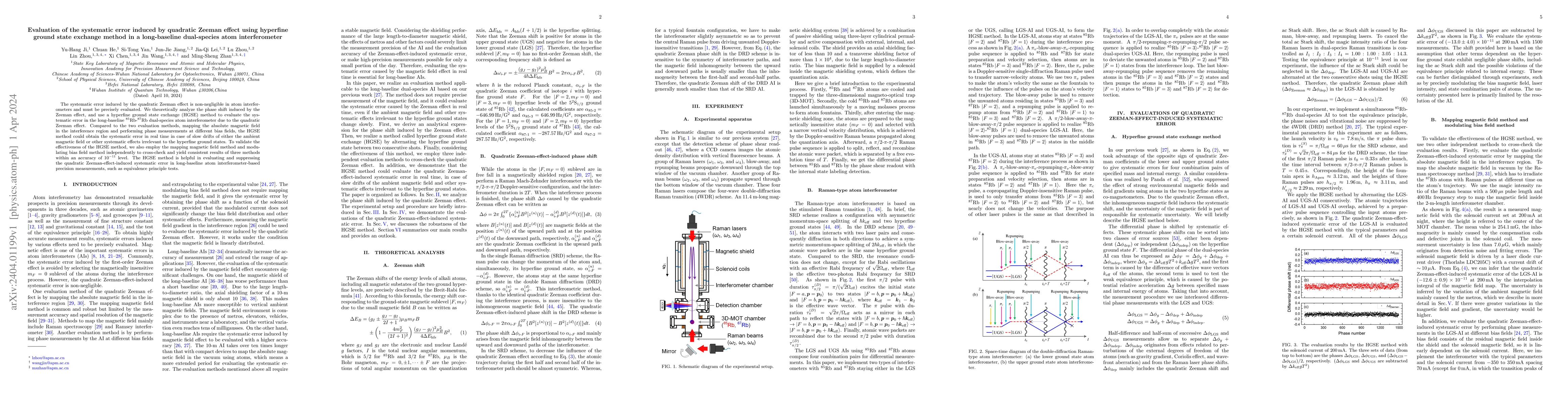 Thumbnail for Evaluation of the systematic error induced by quadratic Zeeman effect
  using hyperfine ground state exchange method in a long-baseline dual-species
  atom interferometer