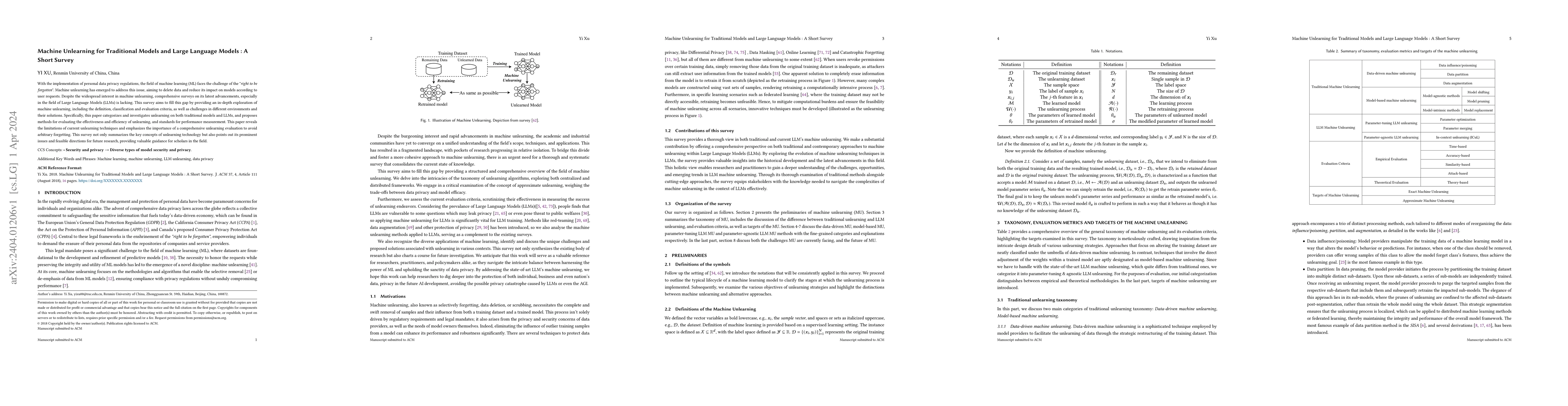Thumbnail for Machine Unlearning for Traditional Models and Large Language Models: A
  Short Survey