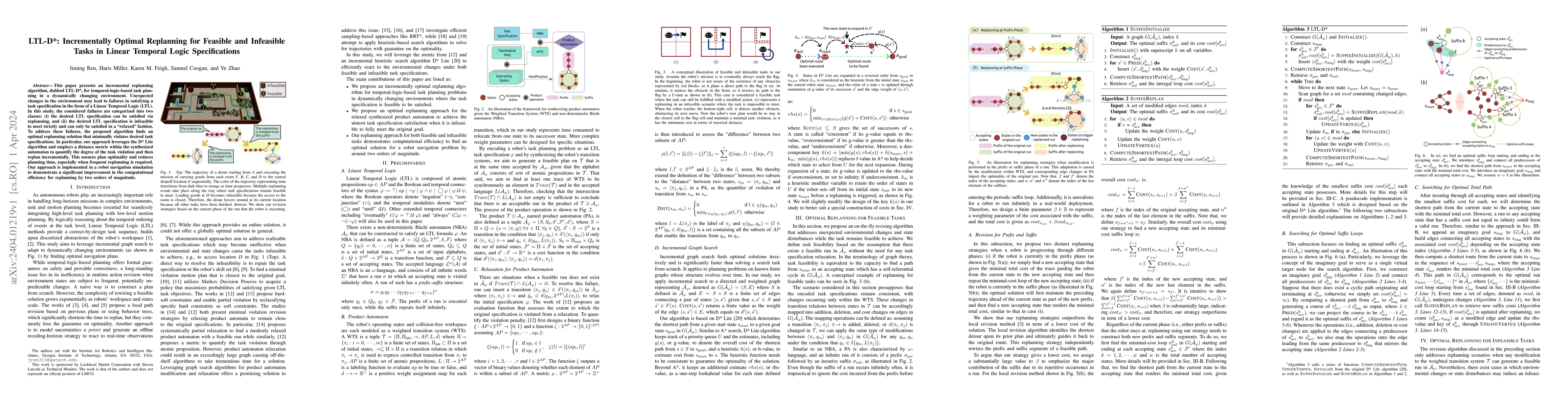 Thumbnail for LTL-D*: Incrementally Optimal Replanning for Feasible and Infeasible
  Tasks in Linear Temporal Logic Specifications