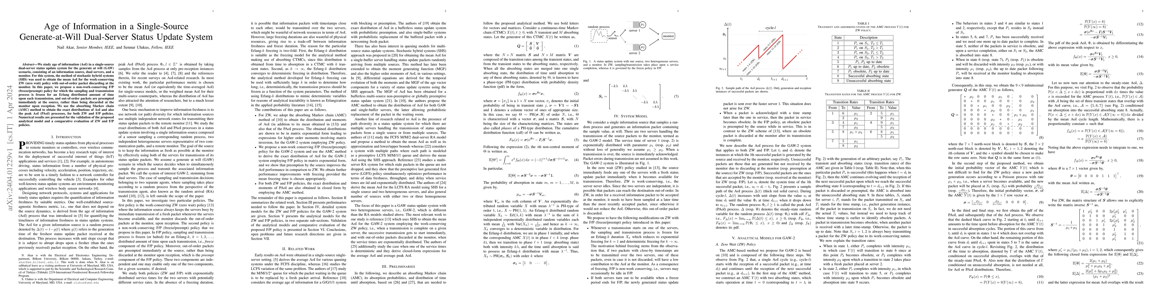 Thumbnail for Age of Information in a Single-Source Generate-at-Will Dual-Server
  Status Update System