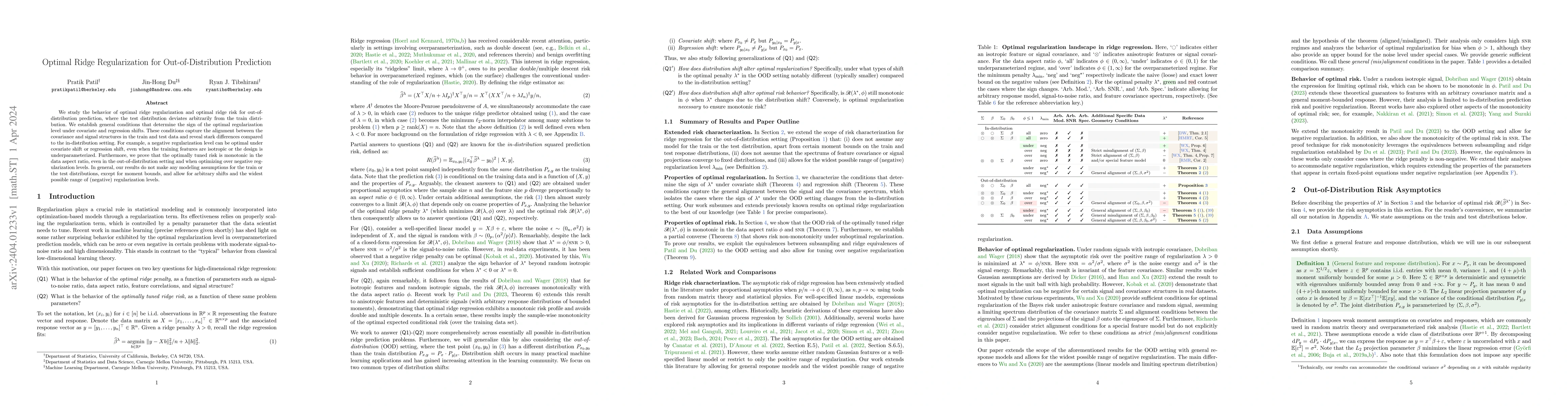 Thumbnail for Optimal Ridge Regularization for Out-of-Distribution Prediction