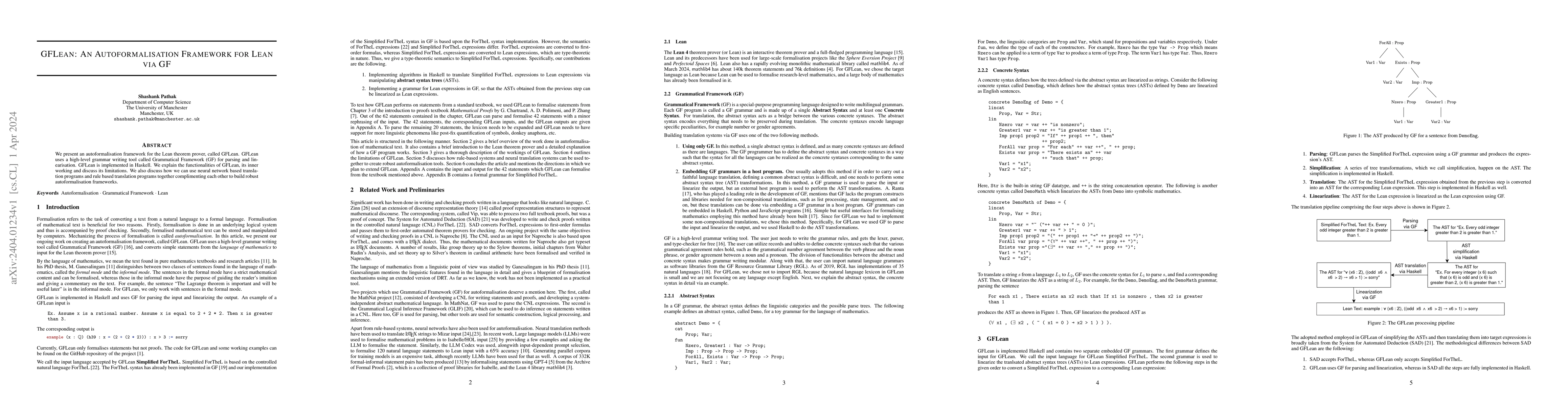 Thumbnail for GFLean: An Autoformalisation Framework for Lean via GF