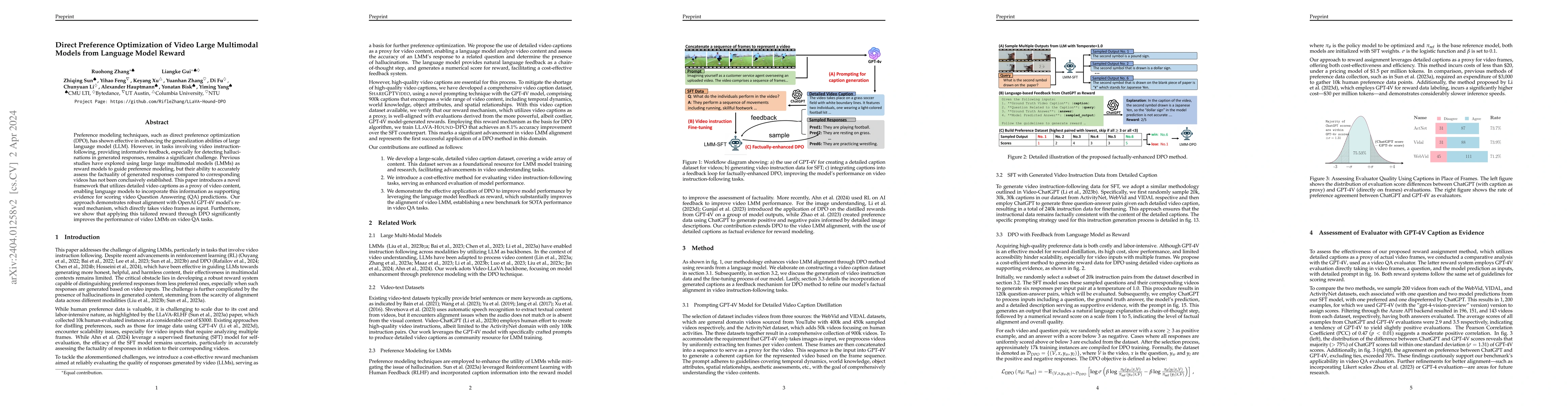 Thumbnail for Direct Preference Optimization of Video Large Multimodal Models from
  Language Model Reward