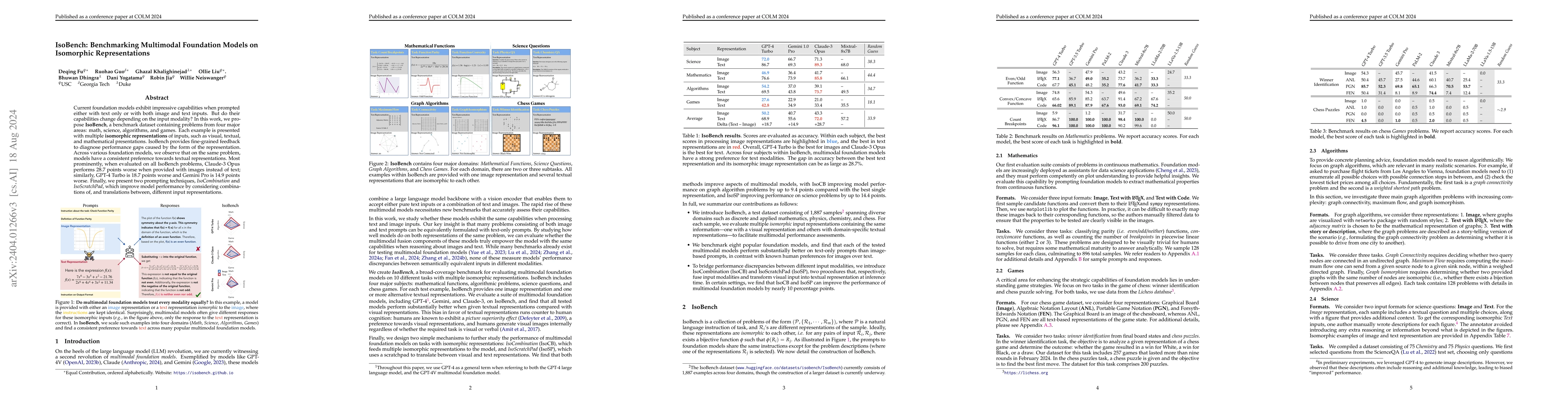 Thumbnail for IsoBench: Benchmarking Multimodal Foundation Models on Isomorphic
  Representations