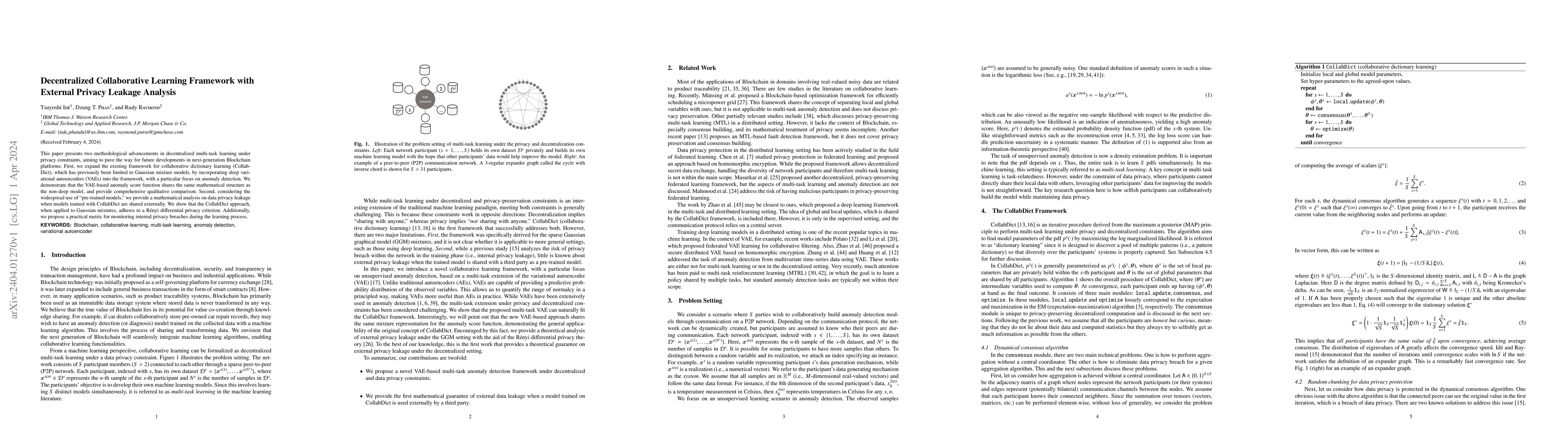 Thumbnail for Decentralized Collaborative Learning Framework with External Privacy
  Leakage Analysis