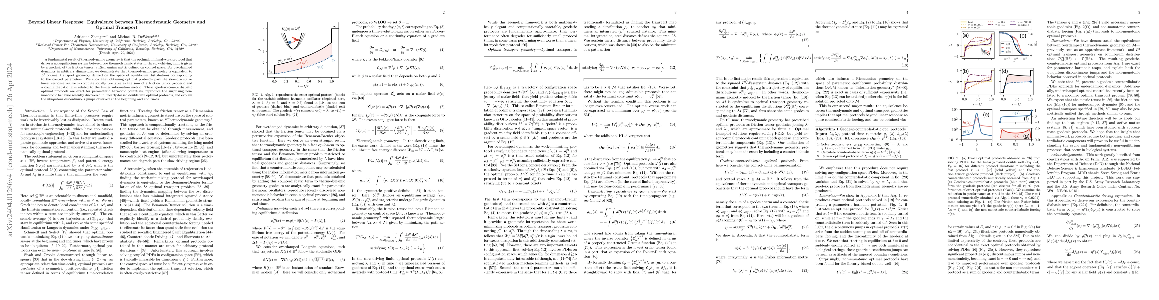 Thumbnail for Beyond Linear Response: Equivalence between Thermodynamic Geometry and
  Optimal Transport