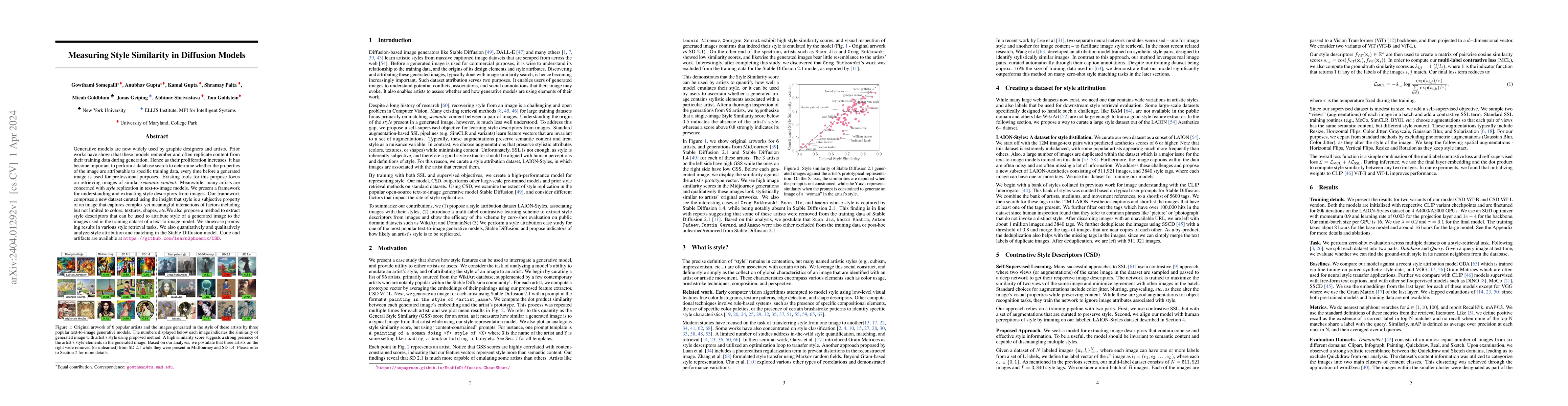 Thumbnail for Measuring Style Similarity in Diffusion Models