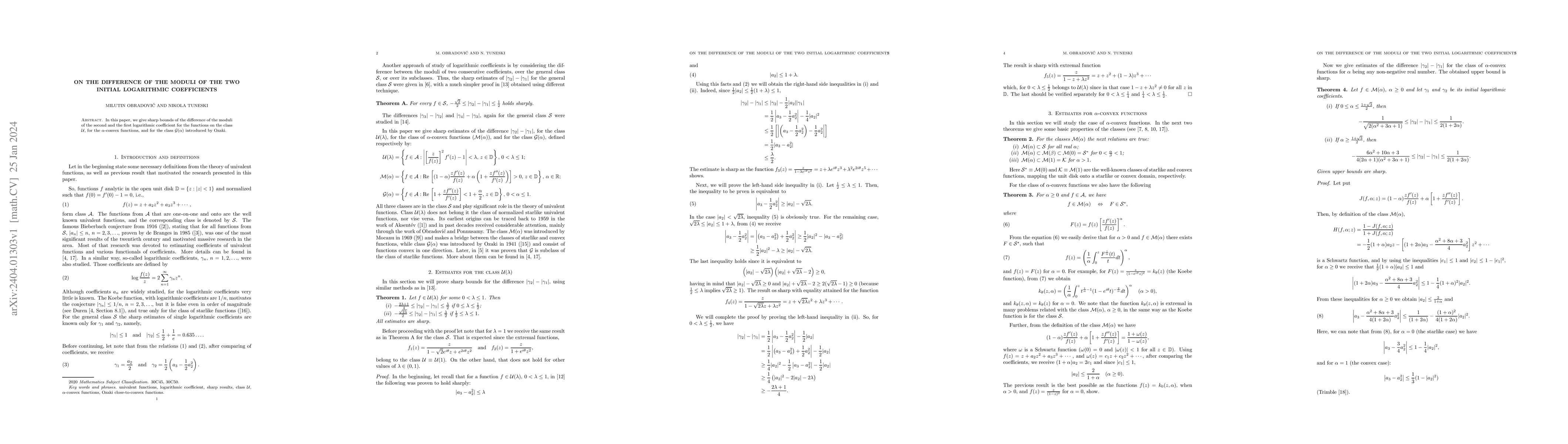 Thumbnail for On the difference of the moduli of the two initial logarithmic
  coefficients