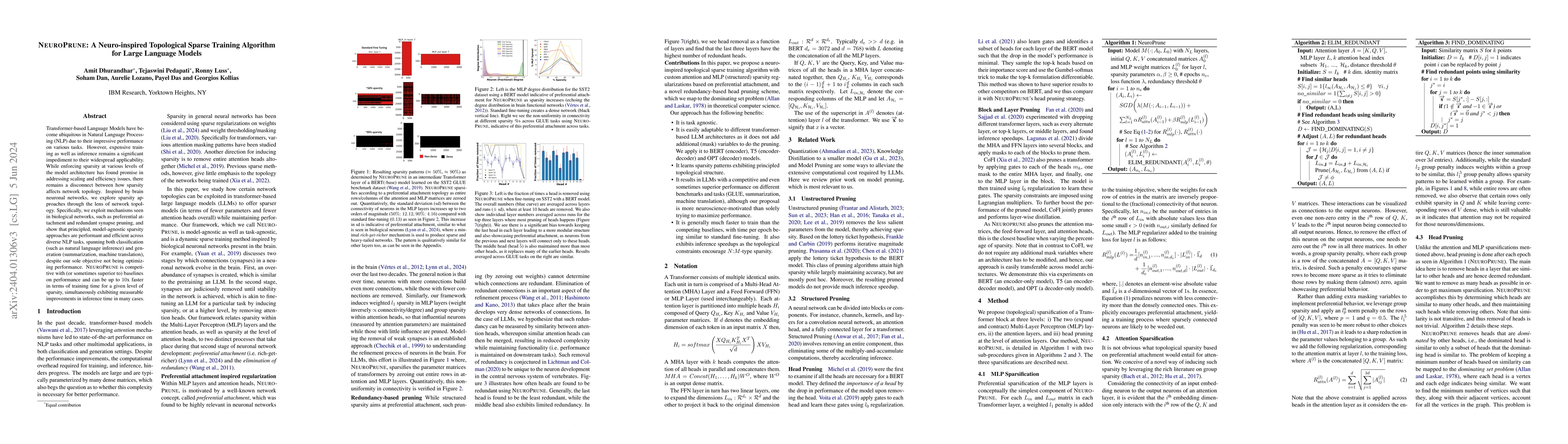 Thumbnail for NeuroPrune: A Neuro-inspired Topological Sparse Training Algorithm for
  Large Language Models