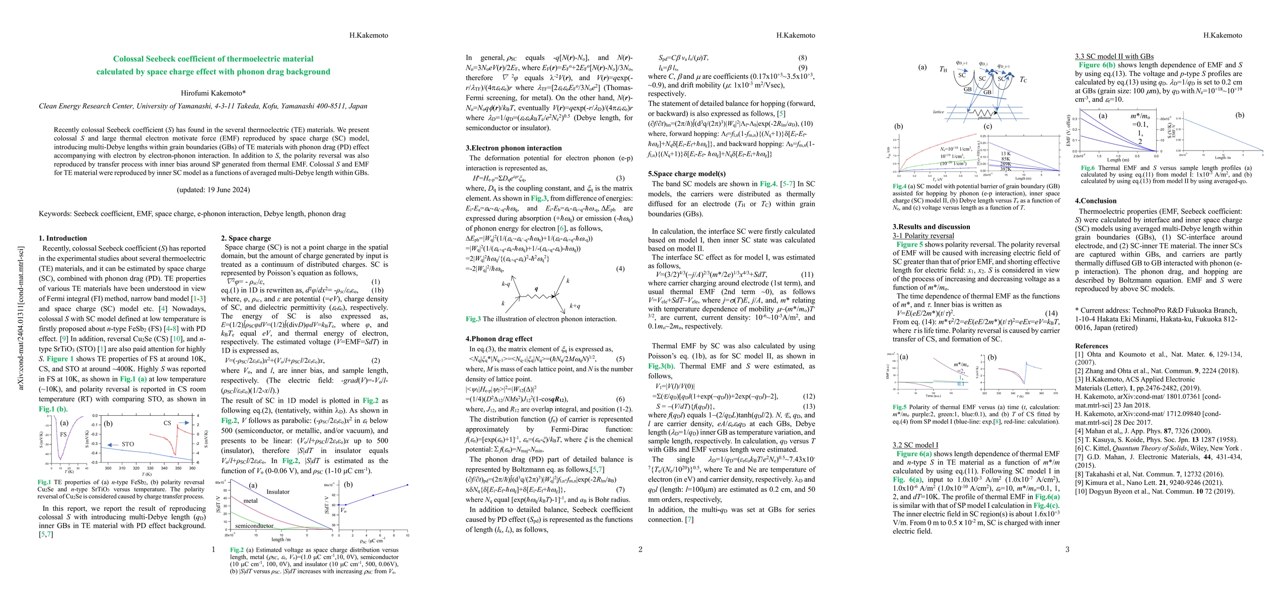 Thumbnail for Colossal Seebeck coefficient of thermoelectric material calculated by
  space charge effect, and phonon drag background