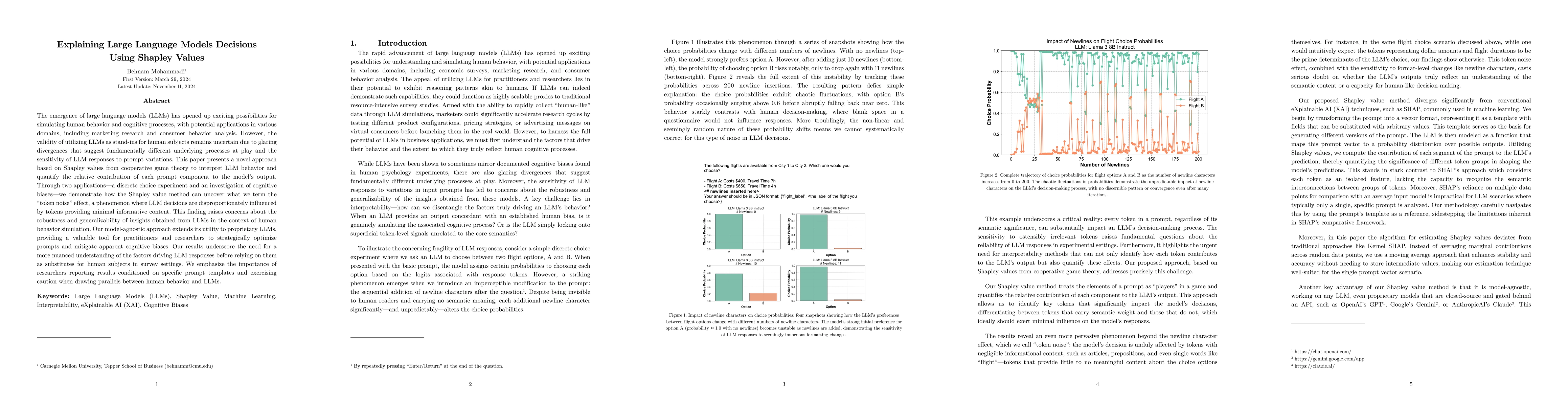 Thumbnail for Wait, It's All Token Noise? Always Has Been: Interpreting LLM Behavior
  Using Shapley Value