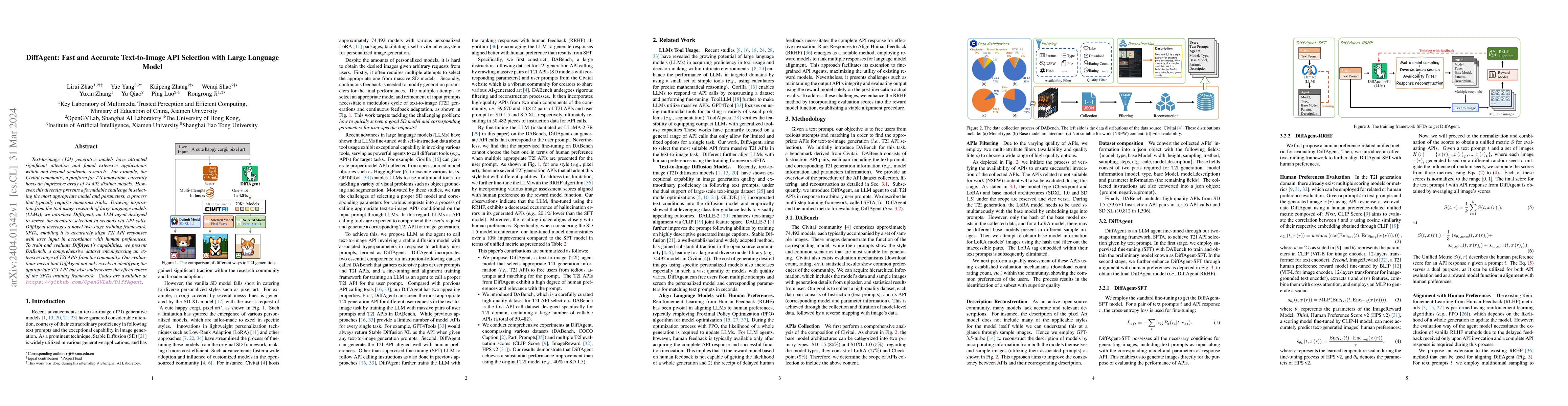 Thumbnail for DiffAgent: Fast and Accurate Text-to-Image API Selection with Large
  Language Model
