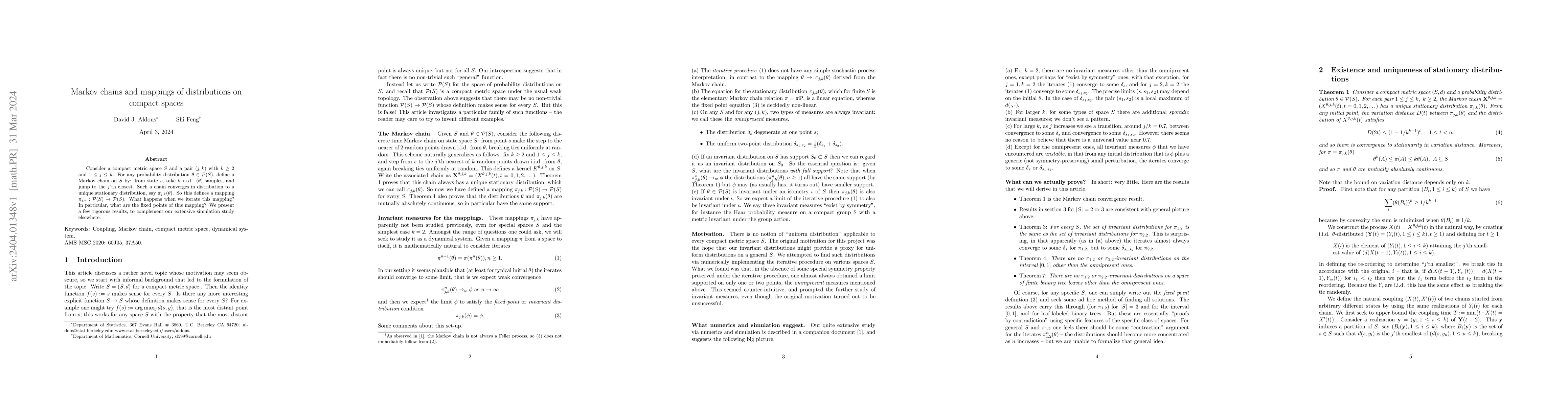 Thumbnail for Markov chains and mappings of distributions on compact spaces