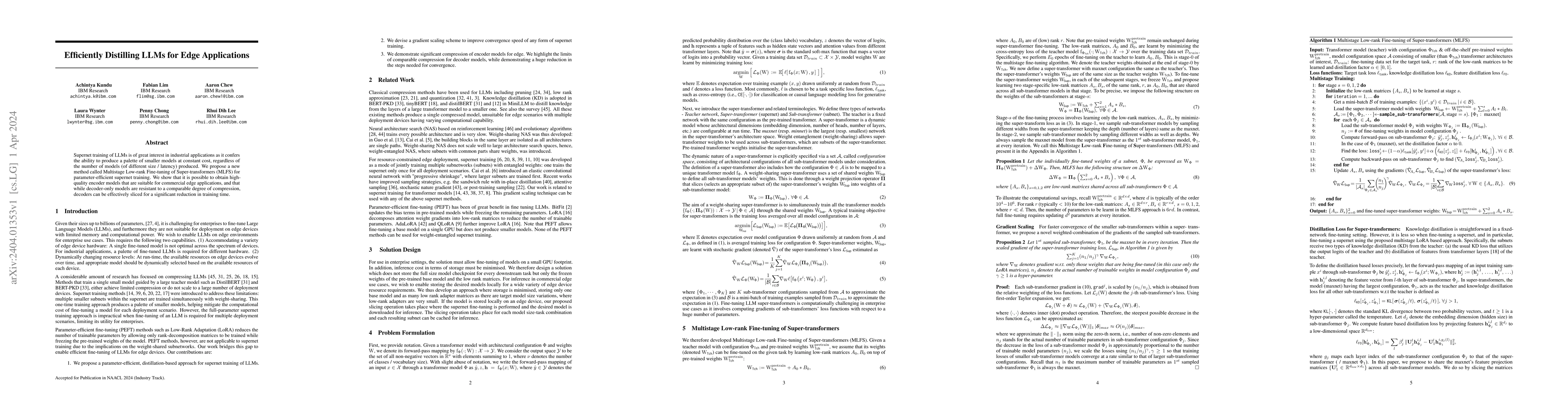 Thumbnail for Efficiently Distilling LLMs for Edge Applications