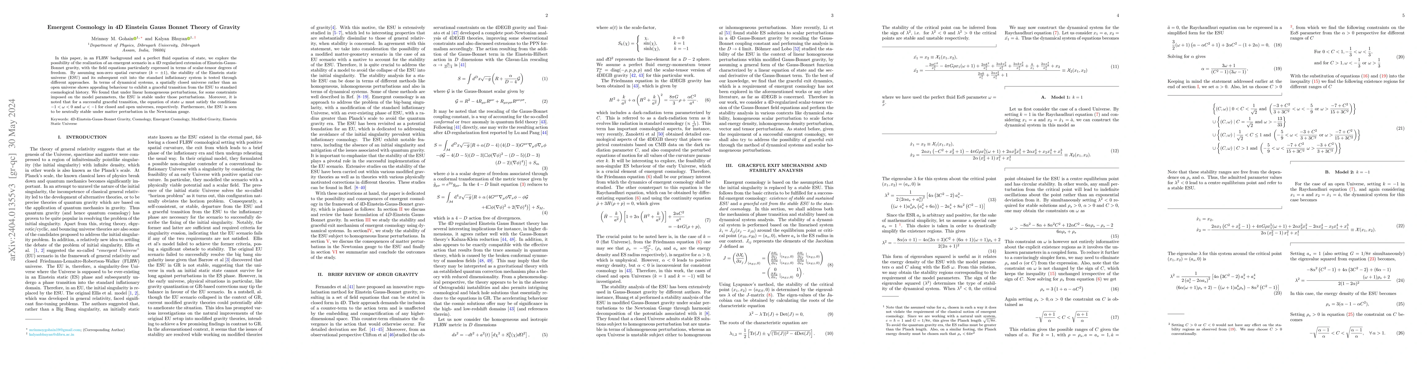 Thumbnail for Emergent Cosmology in 4D Einstein Gauss Bonnet Theory of Gravity