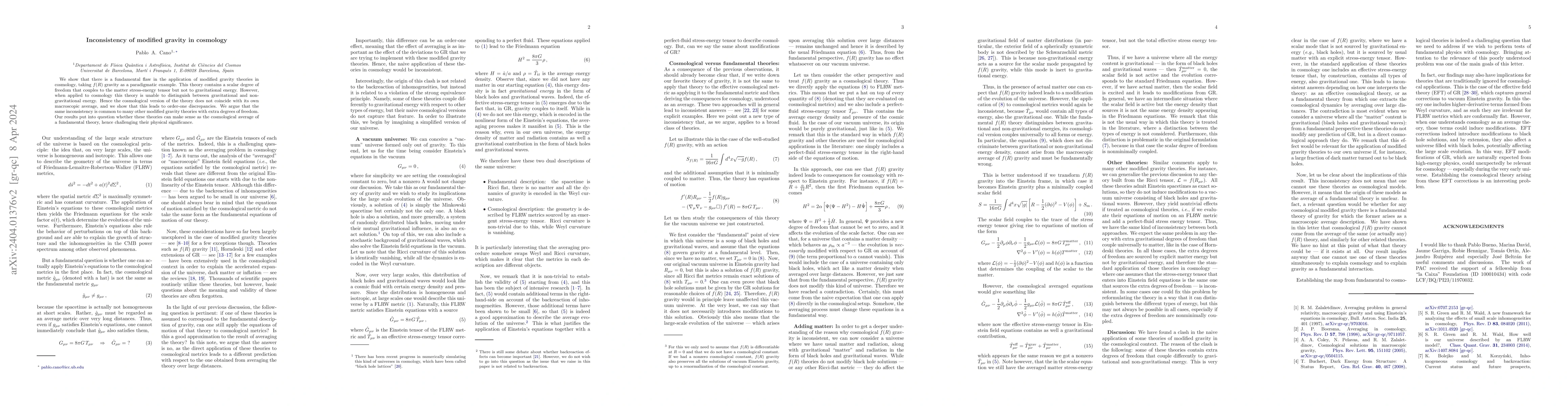 Thumbnail for Inconsistency of modified gravity in cosmology