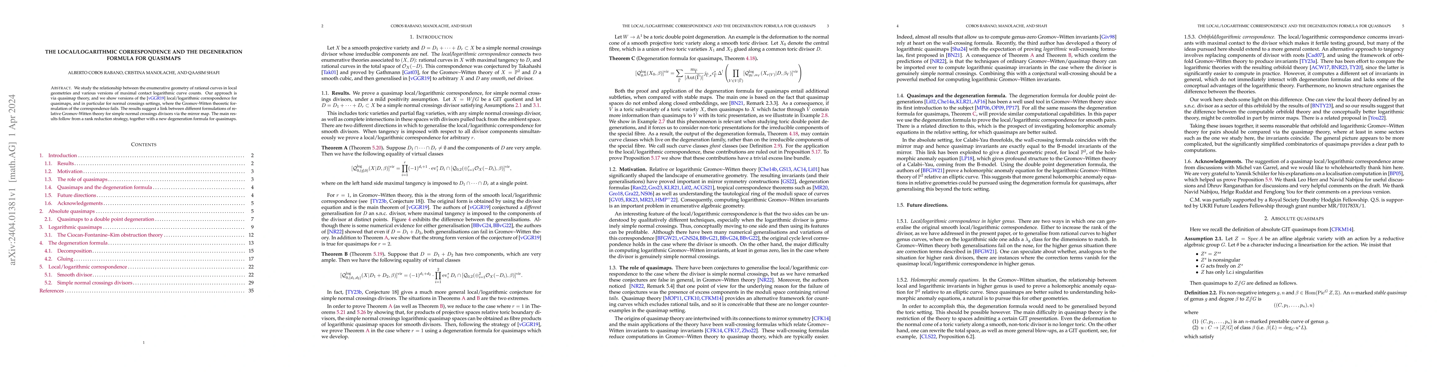 Thumbnail for The local/logarithmic correspondence and the degeneration formula for
  quasimaps