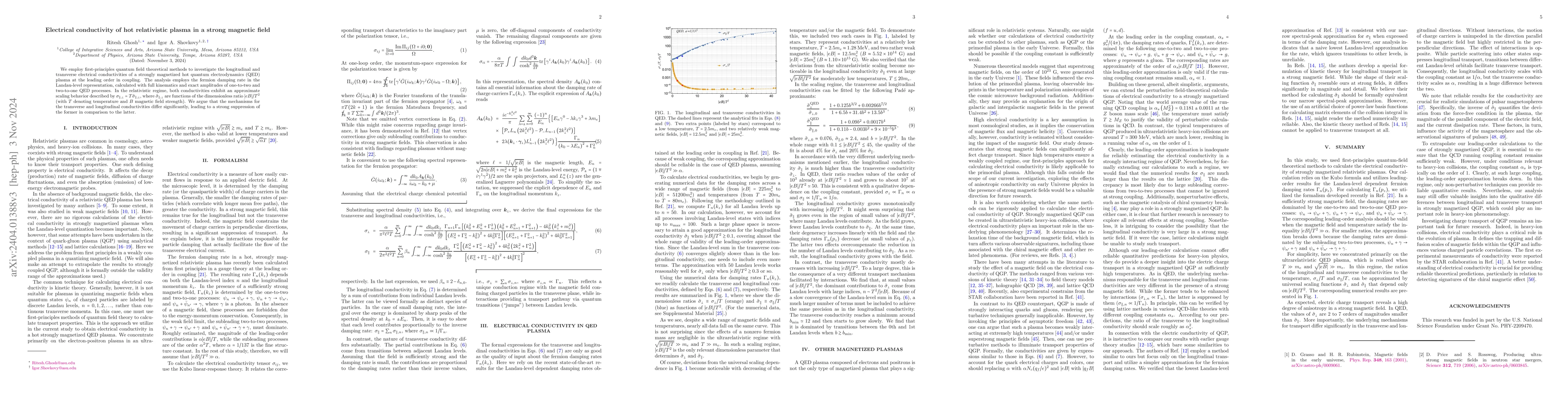 Thumbnail for Electrical conductivity of hot relativistic plasma in a strong magnetic
  field