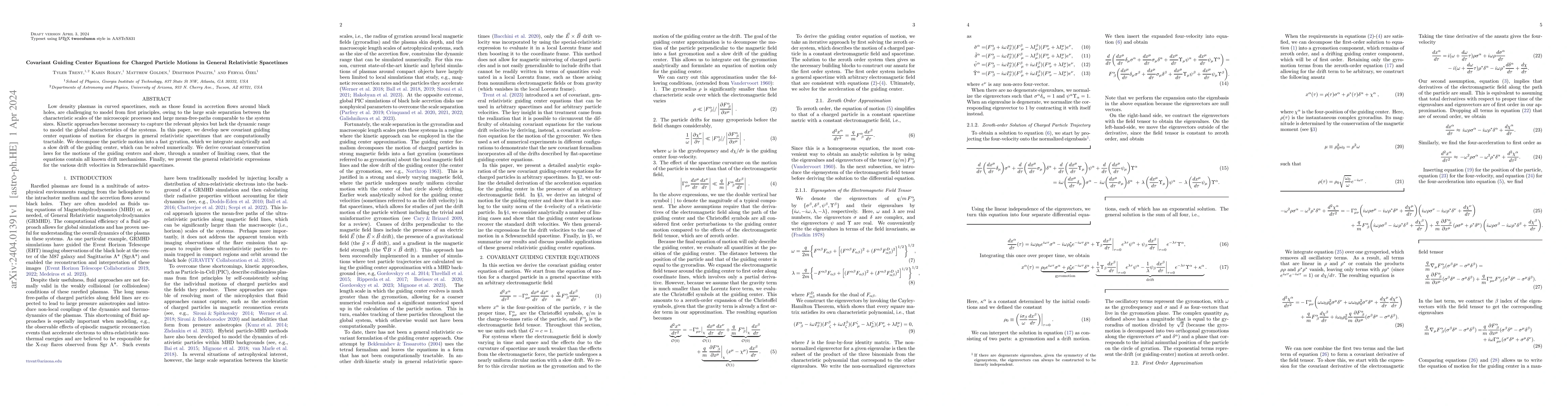 Thumbnail for Covariant Guiding Center Equations for Charged Particle Motions in
  General Relativistic Spacetimes