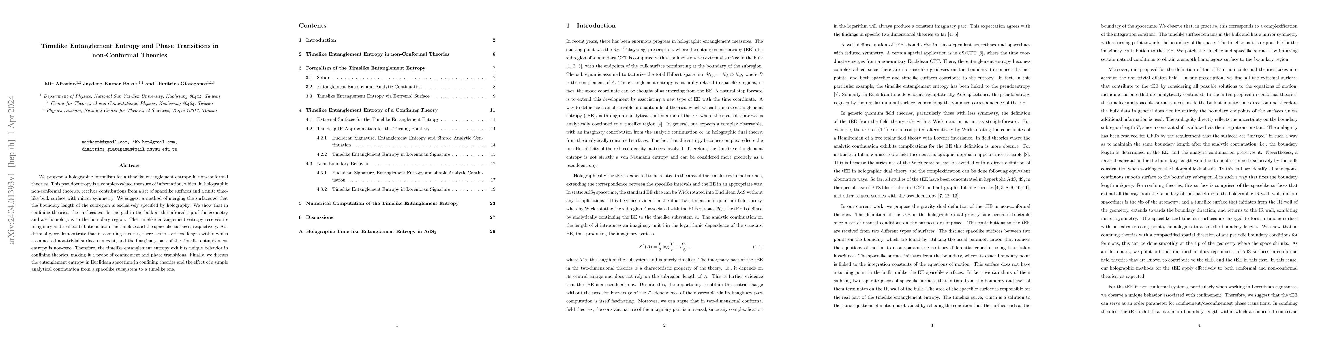 Thumbnail for Timelike Entanglement Entropy and Phase Transitions in non-Conformal
  Theories