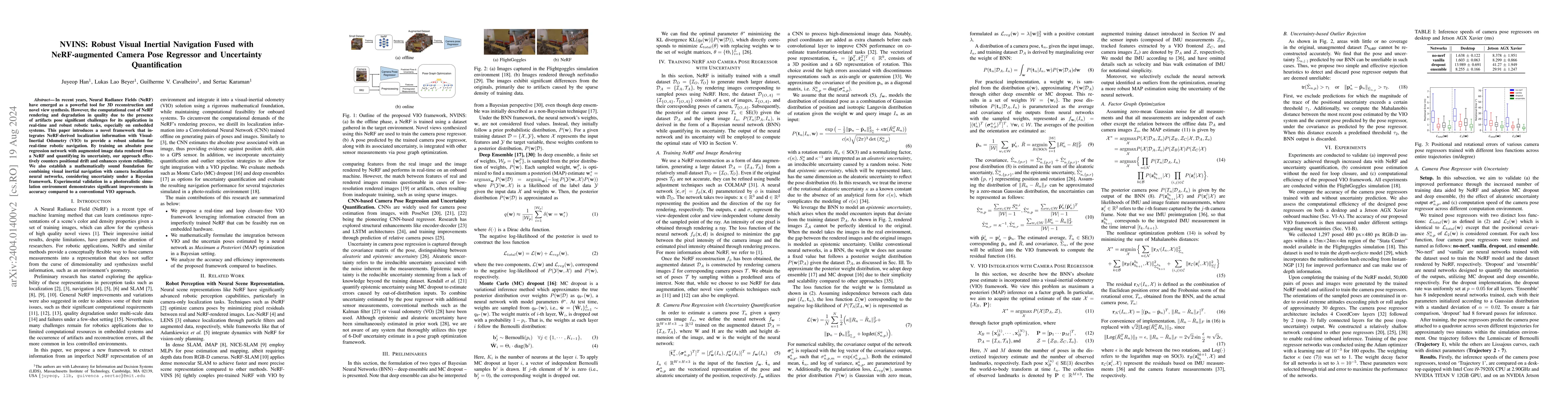 Thumbnail for NVINS: Robust Visual Inertial Navigation Fused with NeRF-augmented
  Camera Pose Regressor and Uncertainty Quantification
