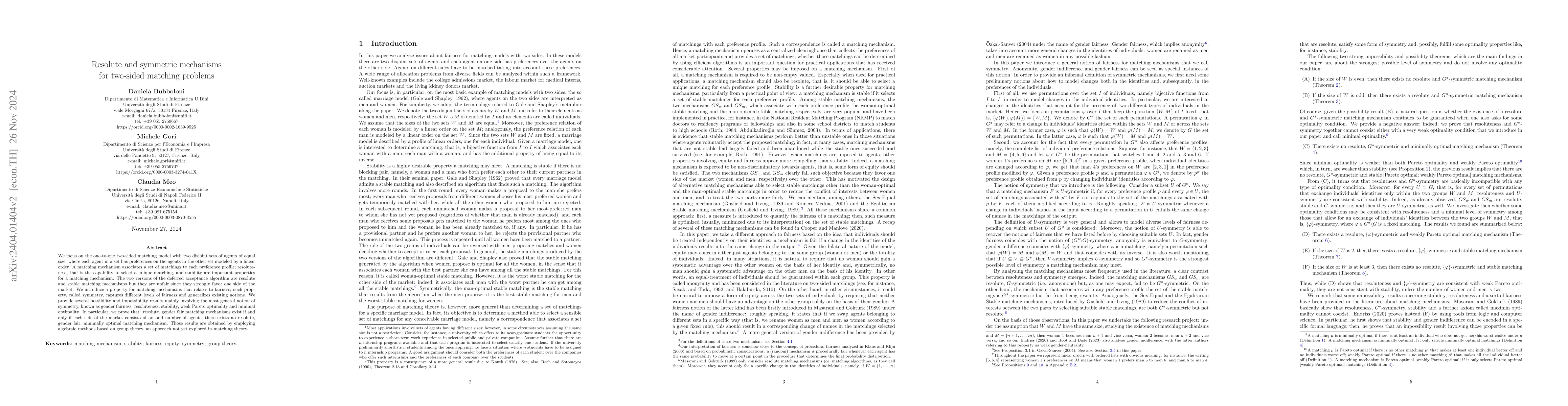 Thumbnail for Symmetric mechanisms for two-sided matching problems