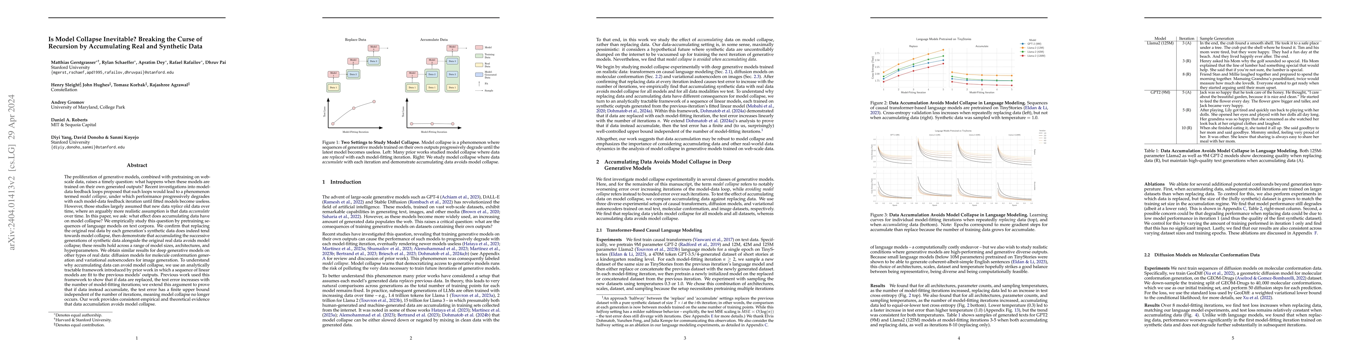 Thumbnail for Is Model Collapse Inevitable? Breaking the Curse of Recursion by
  Accumulating Real and Synthetic Data