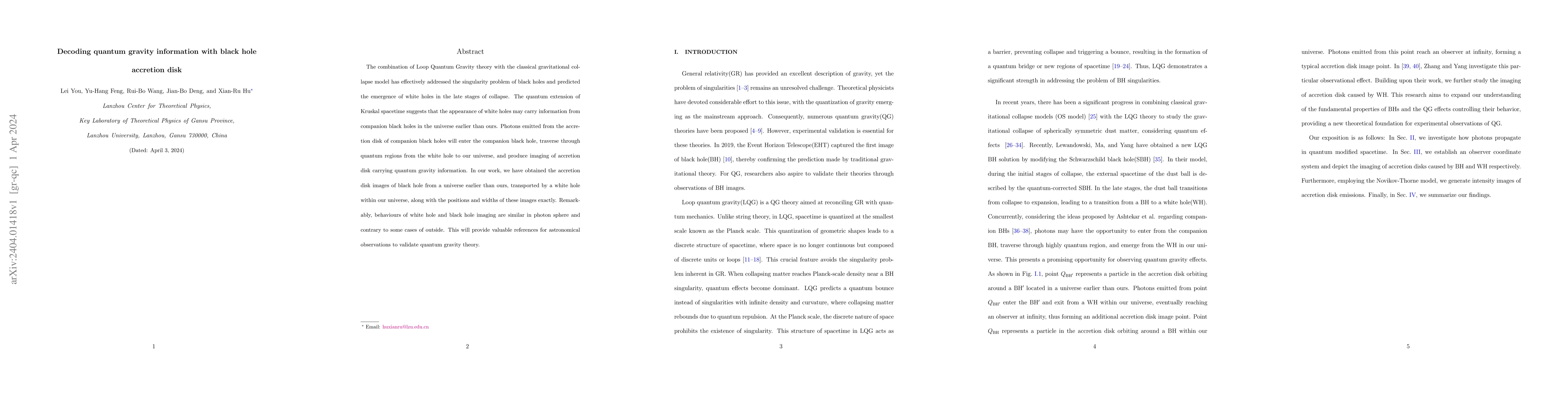 Thumbnail for Decoding quantum gravity information with black hole accretion disk