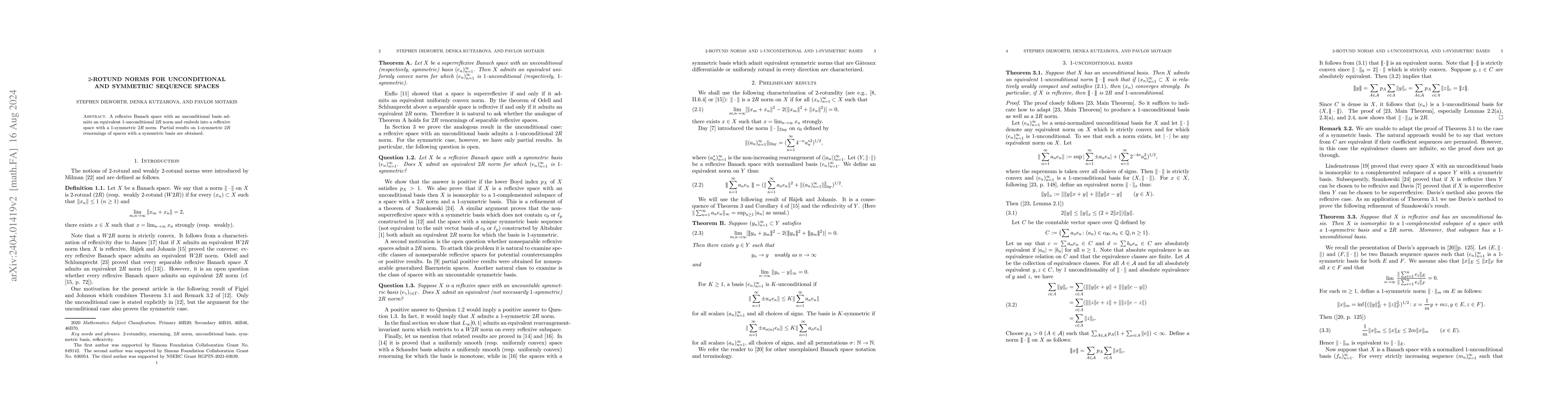 Thumbnail for $2$-rotund norms for unconditional and symmetric sequence spaces