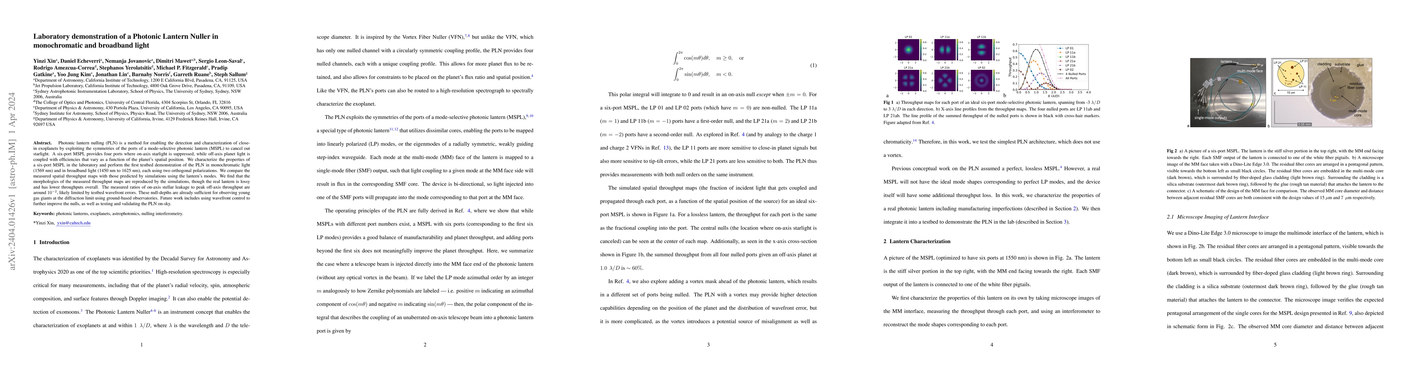Thumbnail for Laboratory demonstration of a Photonic Lantern Nuller in monochromatic
  and broadband light