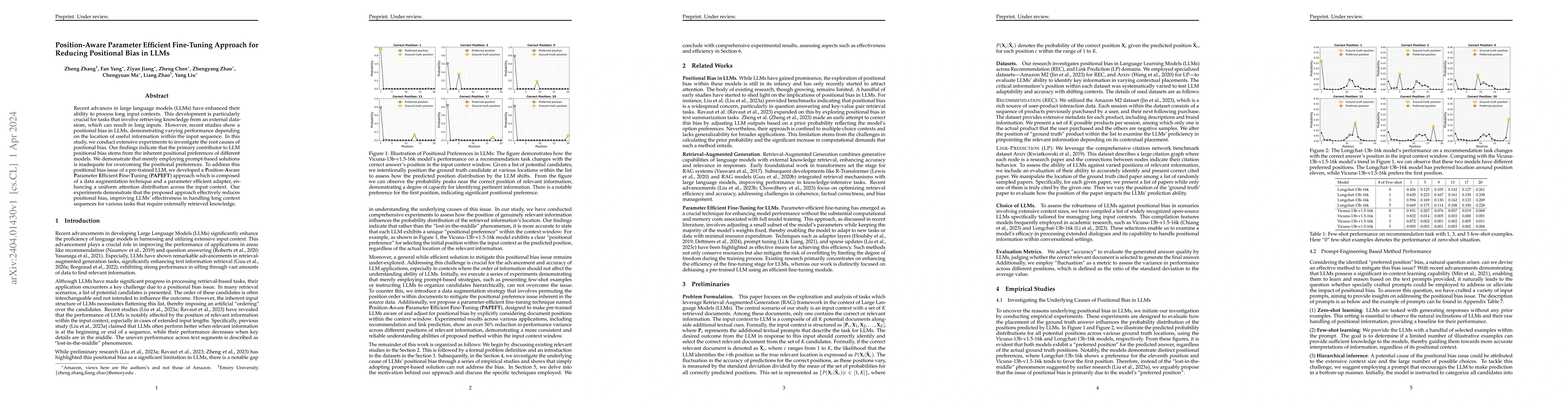 Thumbnail for Position-Aware Parameter Efficient Fine-Tuning Approach for Reducing
  Positional Bias in LLMs