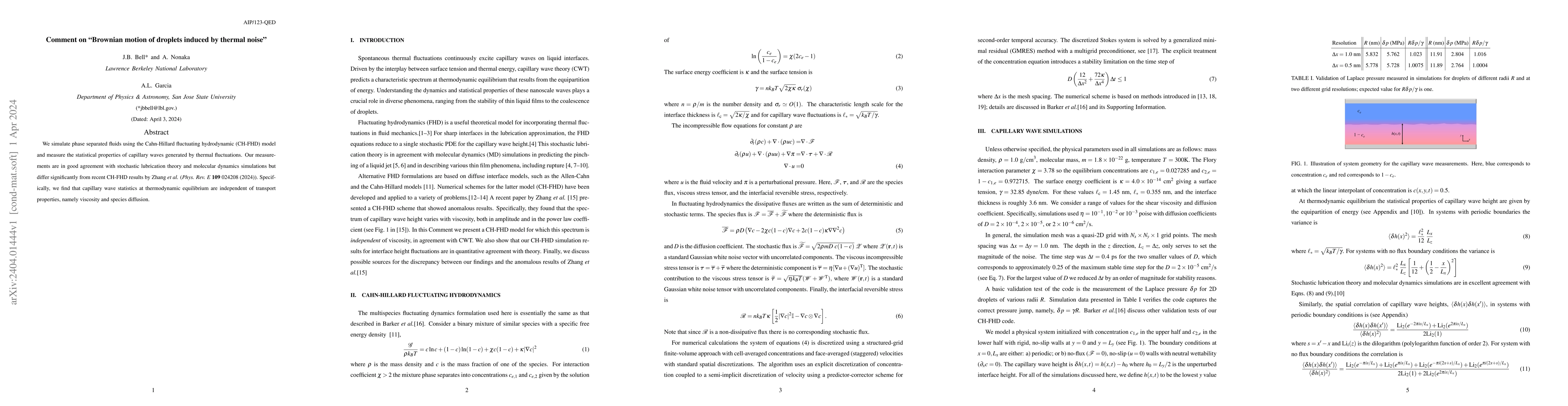 Thumbnail for Comment on "Brownian motion of droplets induced by thermal noise"