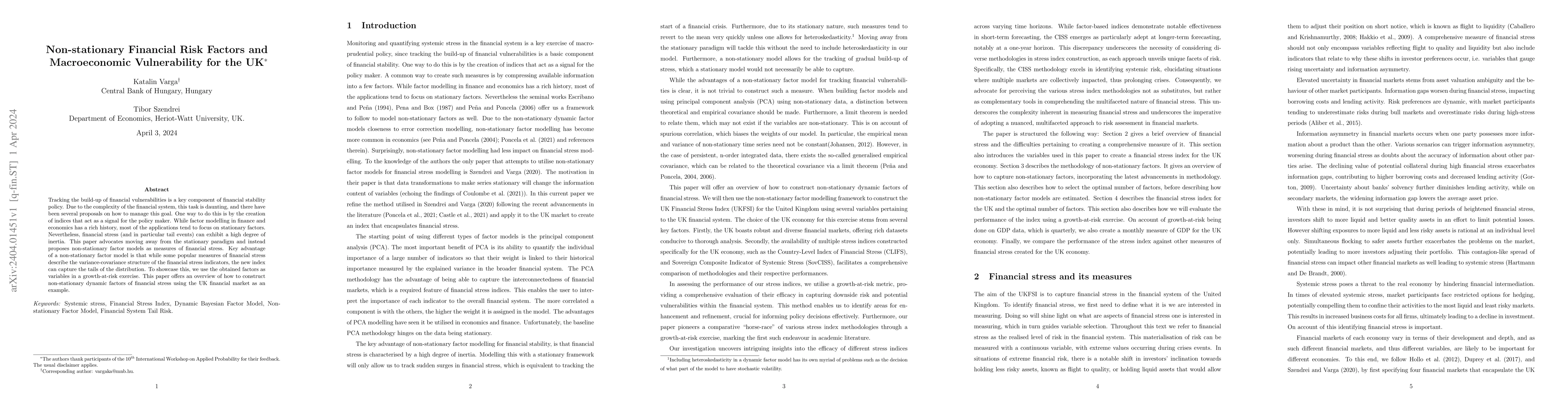 Thumbnail for Non-stationary Financial Risk Factors and Macroeconomic Vulnerability
  for the UK