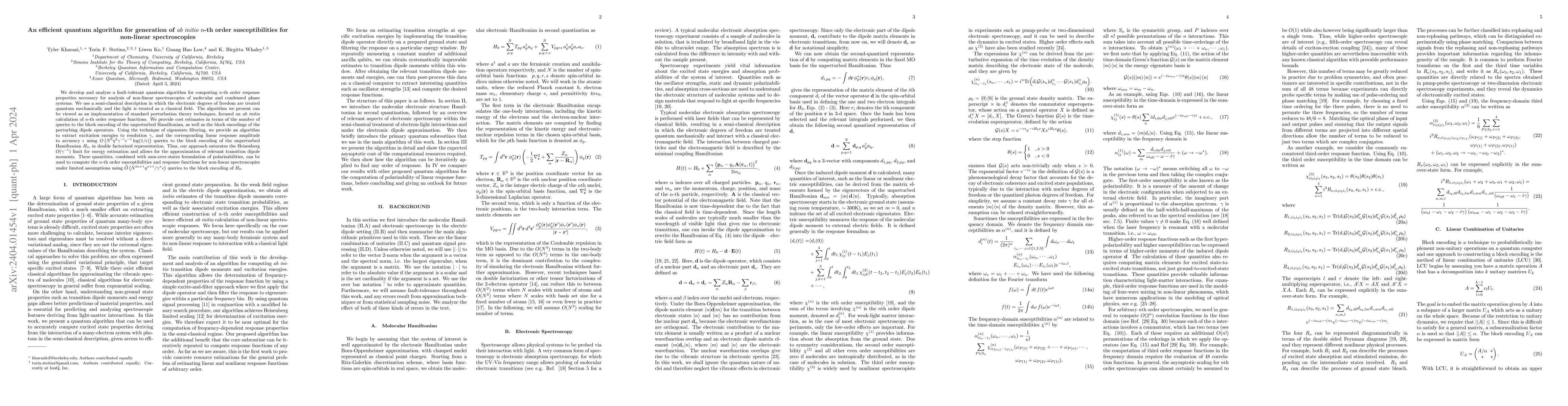 Thumbnail for An efficient quantum algorithm for generation of ab initio n-th order
  susceptibilities for non-linear spectroscopies
