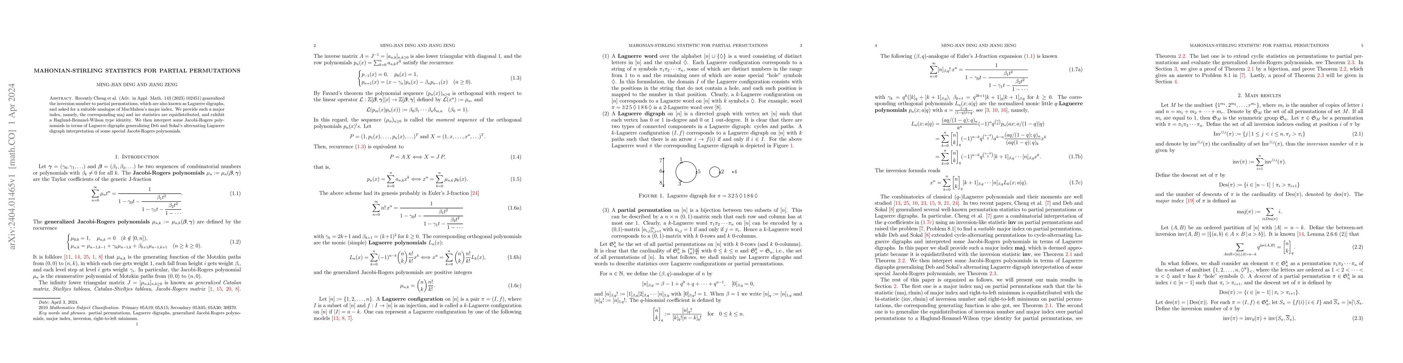 Thumbnail for Mahonian-Stirling statistics for partial permutations