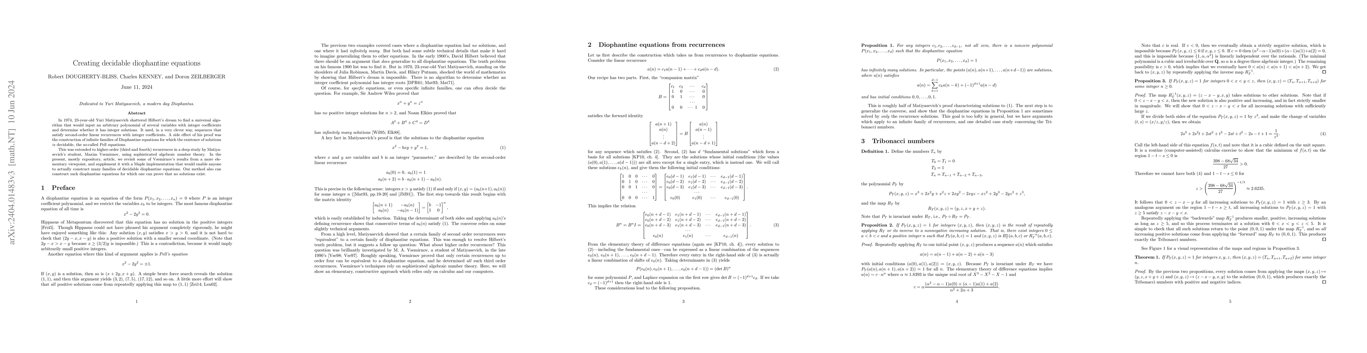 Thumbnail for Creating Decidable Diophantine Equations