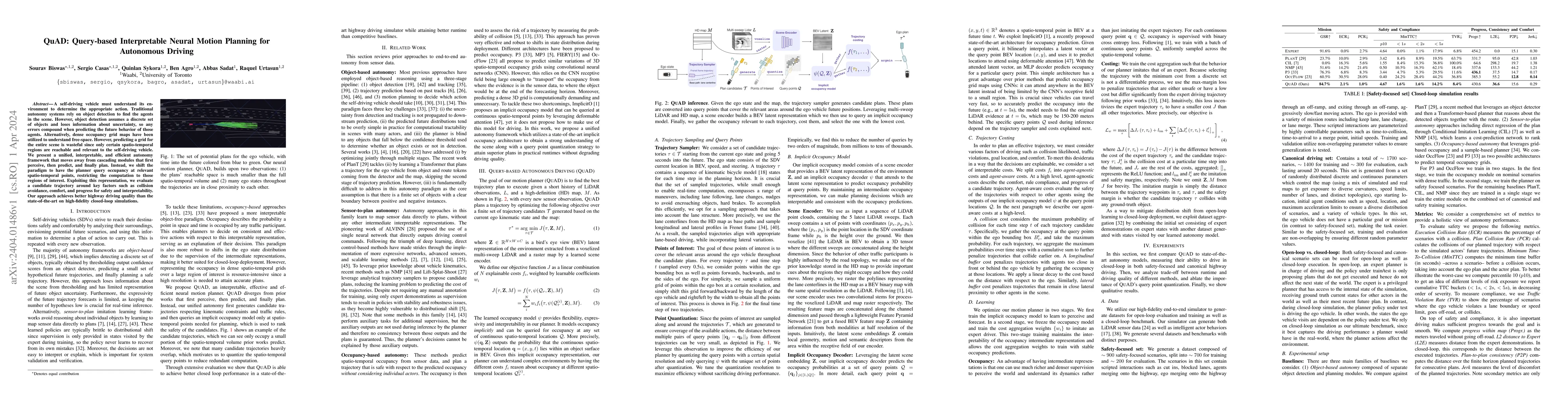 Thumbnail for QuAD: Query-based Interpretable Neural Motion Planning for Autonomous
  Driving