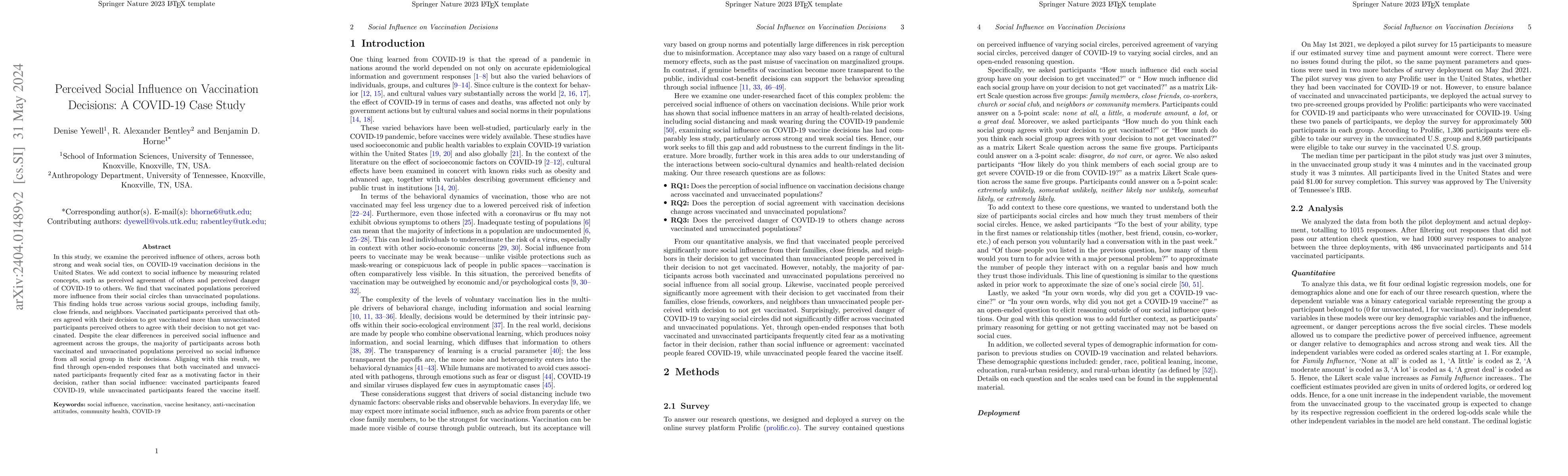 Thumbnail for Perceived Social Influence on Vaccination Decisions: A COVID-19 Case
  Study