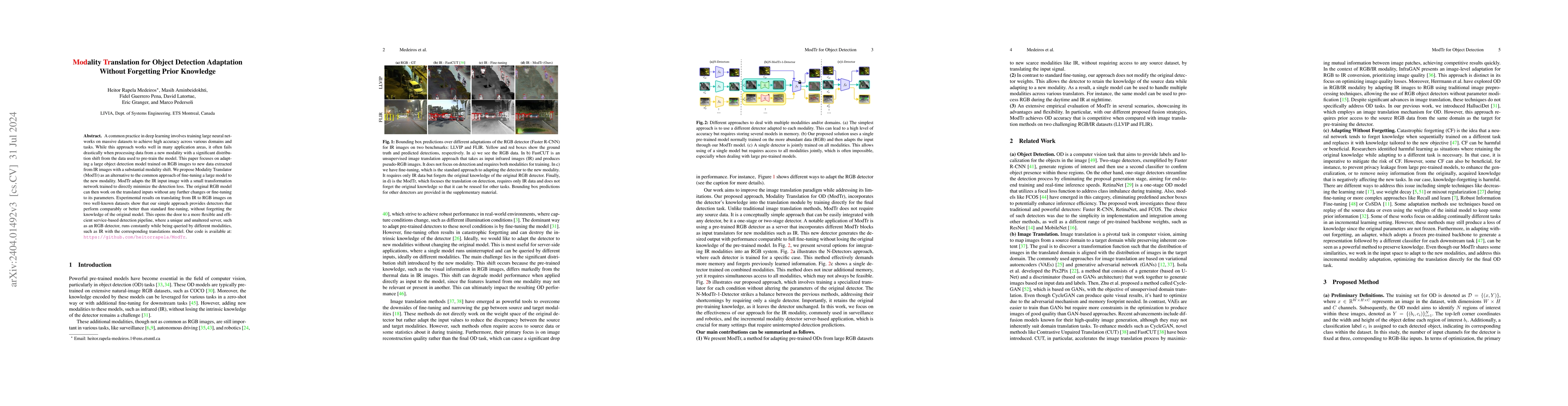 Thumbnail for Modality Translation for Object Detection Adaptation Without Forgetting
  Prior Knowledge