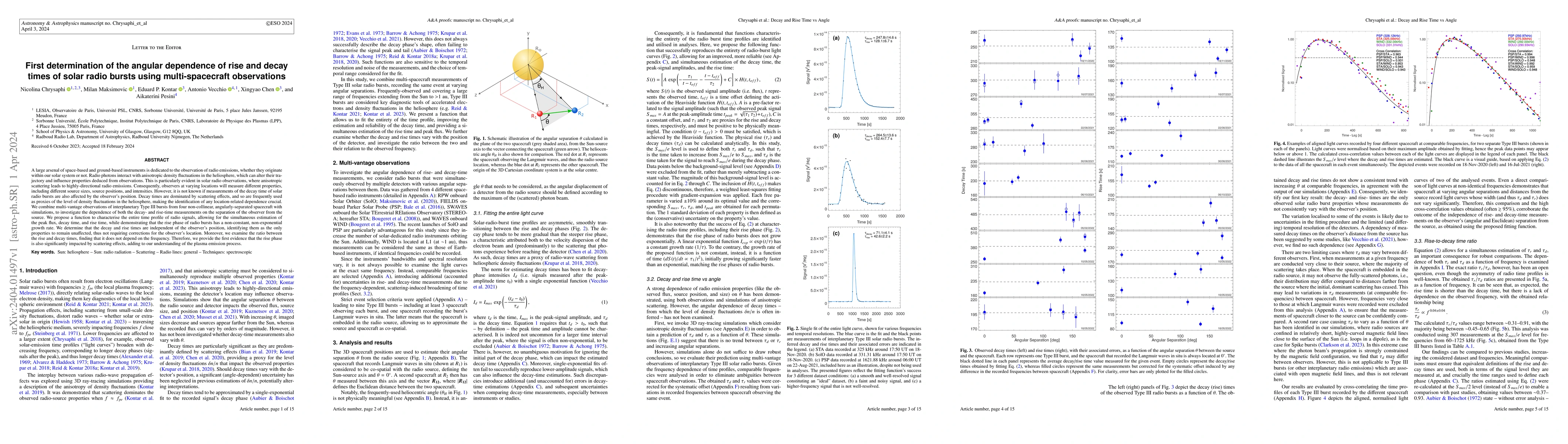 Thumbnail for First determination of the angular dependence of rise and decay times of
  solar radio bursts using multi-spacecraft observations